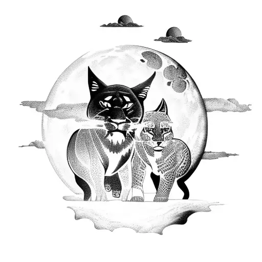 Two Black Panthers Around The Moon