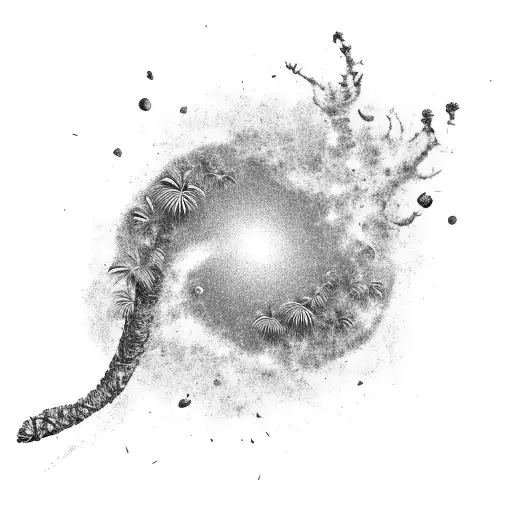 A Palm Tree And A Galaxy Merging Together