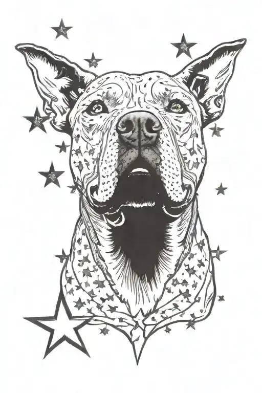 Graphite Pencil Style Pitbull Head With Stars As A Background