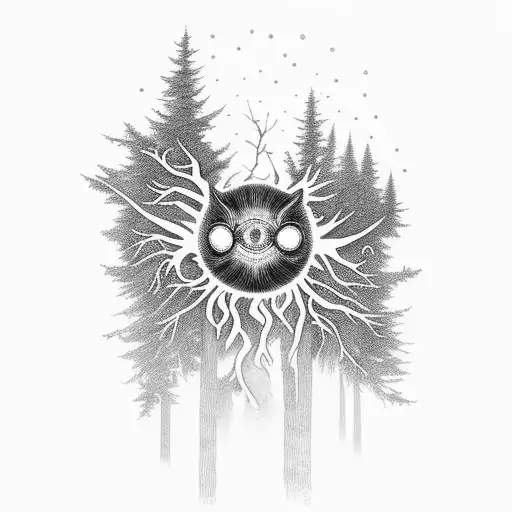 Combine Elements And Nature To Create A Mystical Forest With Glowing Eyes Hidden Among The Trees