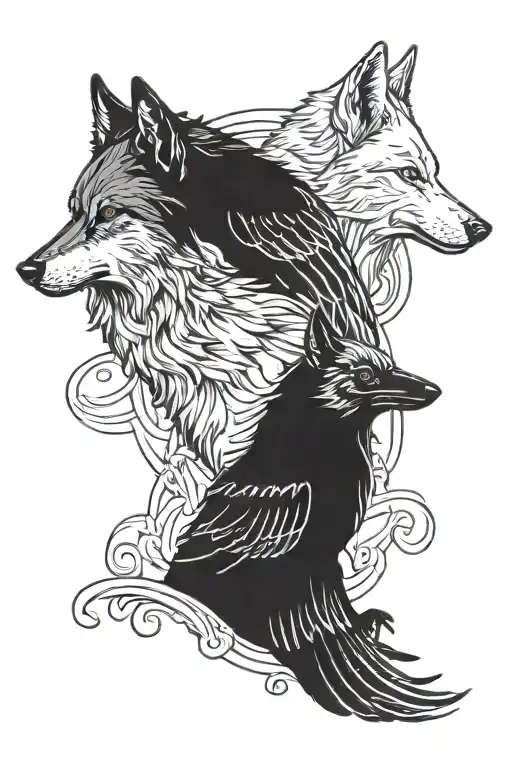 A Wolf And A Raven Back To Back