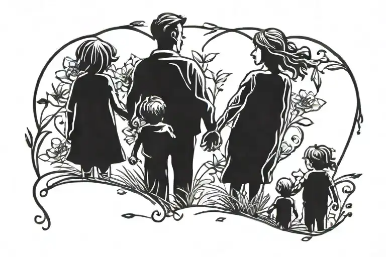 Mum Dad 3 Children Sillhoette