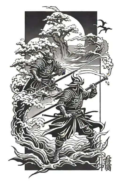 Japanese Samurai Battlefield Silhouette