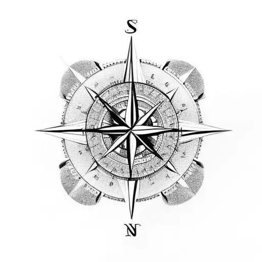 A Tattoo Of A Compass With The Initials Of Your Son And Wife As The Cardinal Directions