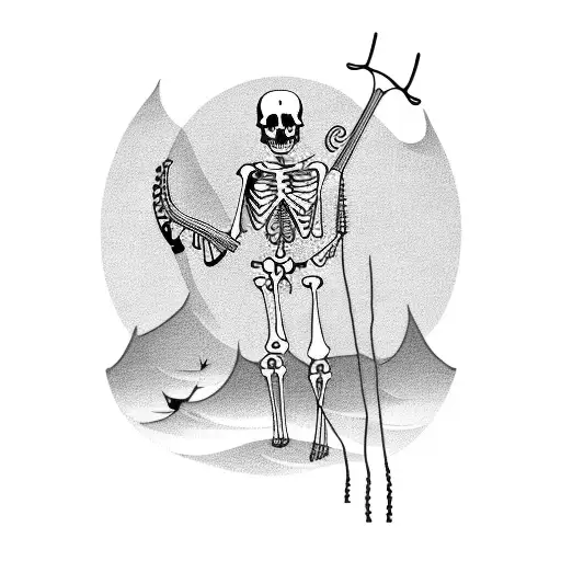 A Skeletal Fisherman Playing A Guitar