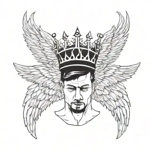 A Man With 6 Wings With A Crown On His Head And A Symbol