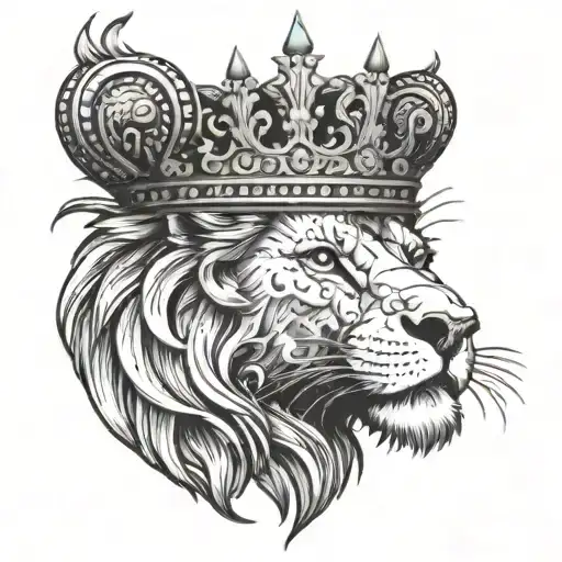 Black And White Lion With A Crown On Its Head Surrounded By Lightning