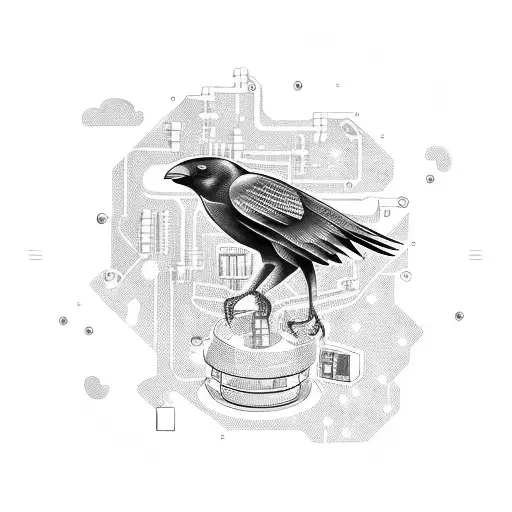 A Cybernetic Crow Perched On A Computer Circuit Board