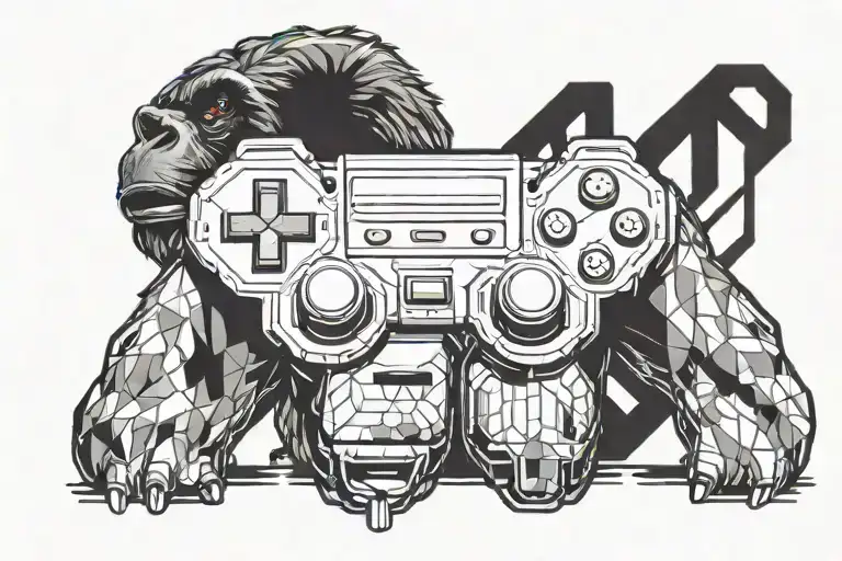 A Futuristic Gaming Controller Merging With A Pixelated Gorilla Face