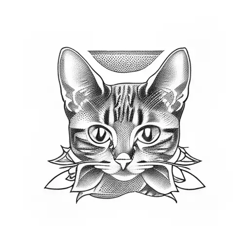 A Blackwork Tattoo Of A Cat Sitting On A Vintage Car