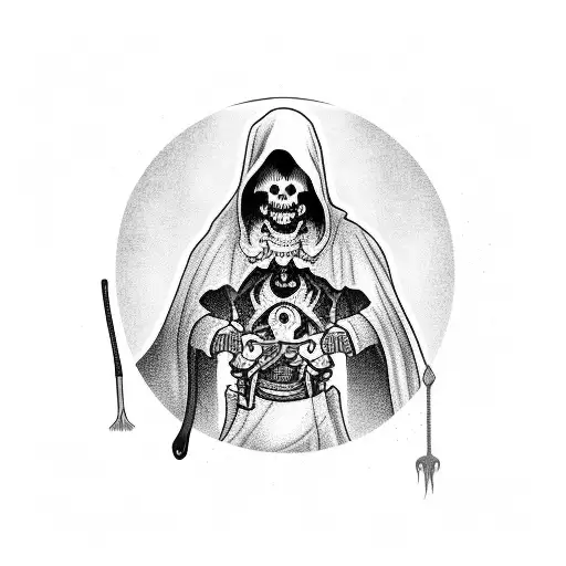 Reaper Wearing A Robe With A Scythe On A Horse