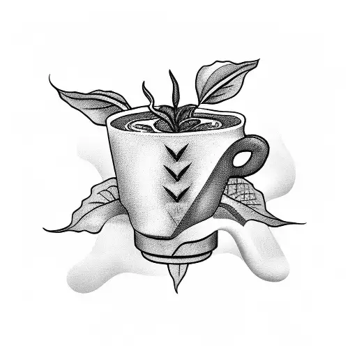 A Surrealistic Scene Of A Coffee Plant Growing Out Of A Coffee Cup