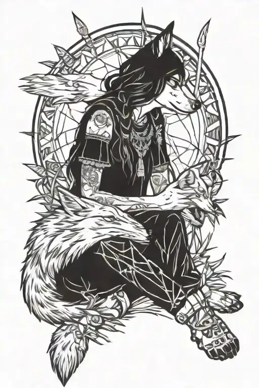 Woman Apache Wolf Child Sitting