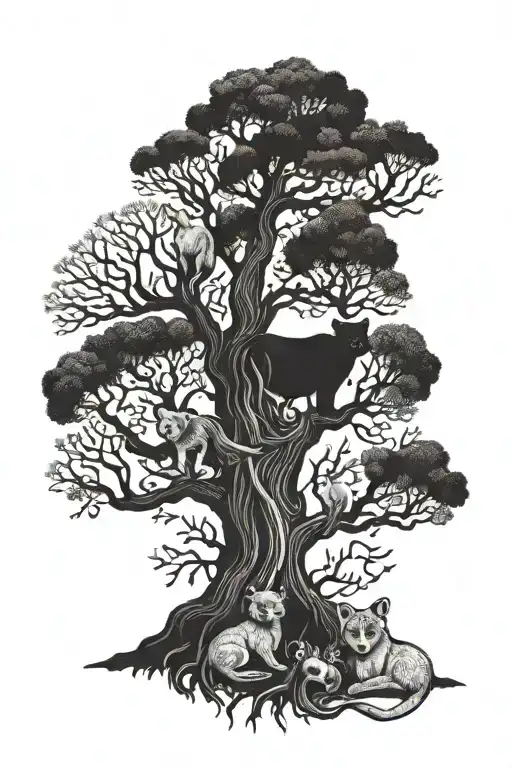 Tribute To Parents With Animals And Rooted Tree