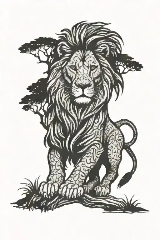 Senegal Lion By Tree