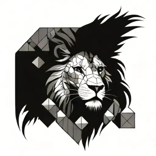 Lion Head With Dark Mane And 3 Cubes Surrounding