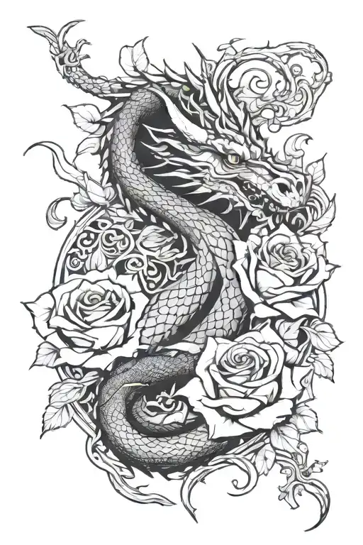 Dragon And Rose Surrounded