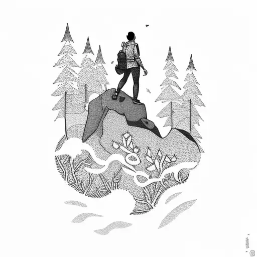 A Hiker Standing On A Cliff Edge Overlooking A Breathtaking Floral Valley