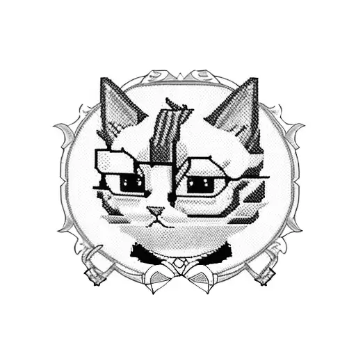 A Pixelated Cat Wearing A Devil Costume Playing A Computer Game