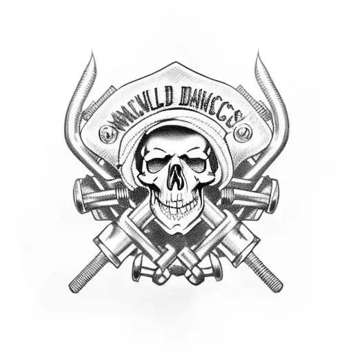 A Skull Wearing A Mechanic's Cap With Crossed Harley Davidson Wrenches