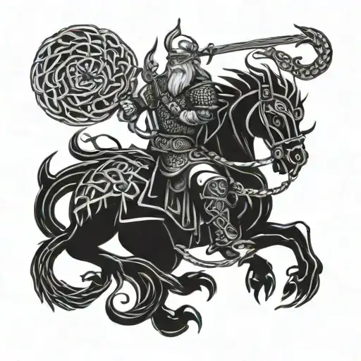 Viking Warrior Riding A Celtic Knot Dragon