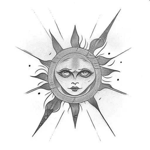 Witchy Tattoo Sun Design For A Long Vertical Forearm