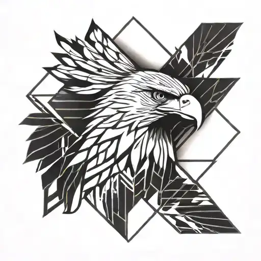 Angry Eagle Front View And Geometric Shapes In The Background