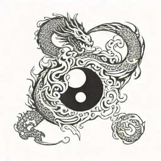 The Tattoo With Ying Yang With Fire And Water Dragon