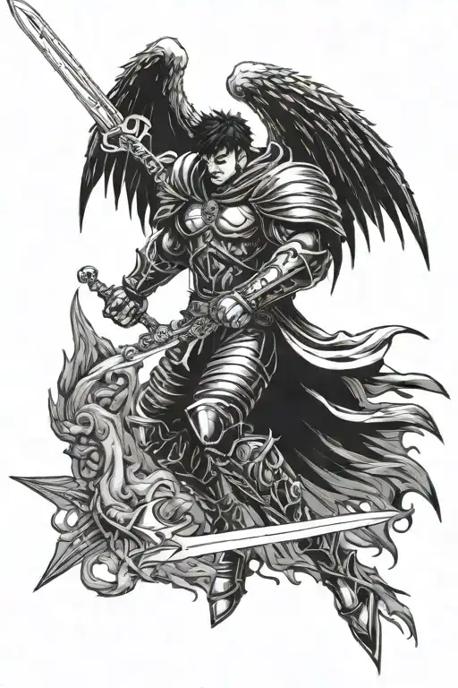 Guts Berserk With Black Wings Flying Up With His Sword Held Infront