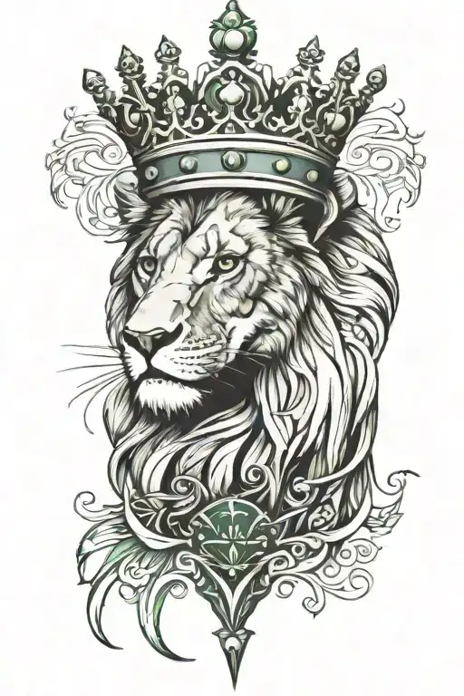 Lion With Crown And Green Eyes