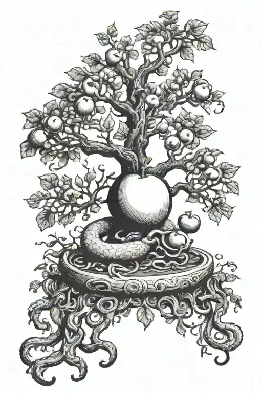 The Tree Of Knowledge With A Serpents Body And Eves Hand Reaching For The Apple