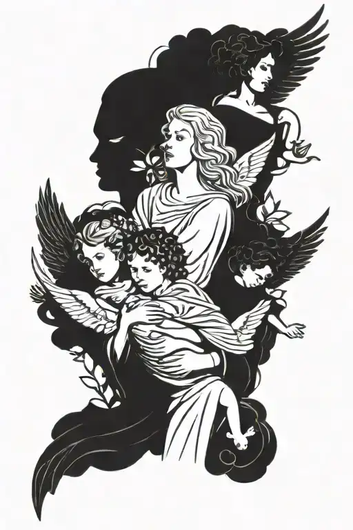 Family And God And Women Portrait With Angels