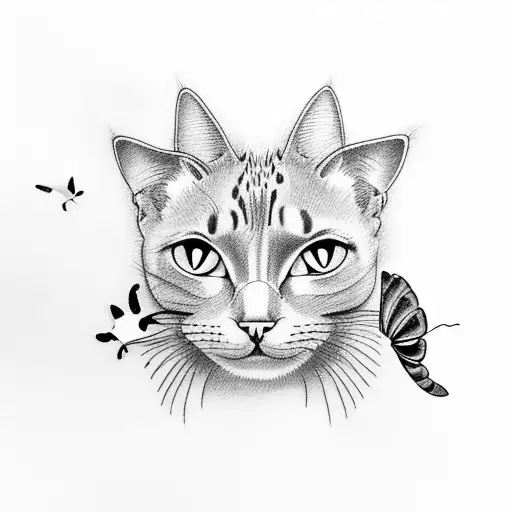 Cat Playing With Butterfly And Dragonfly