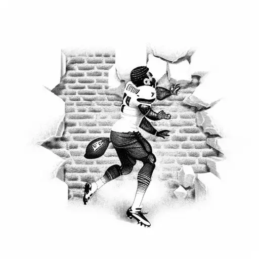 A Football Player Breaking Through A Brick Wall With Rap Lyrics Written On The Bricks