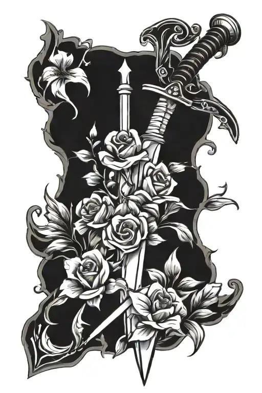 Sword In The Stone With Flowers Intertwined