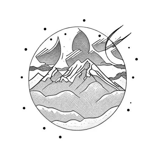 Sun Fire And Lanscape Mountain