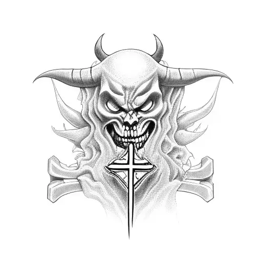 Demon Holding A Burning A Cross