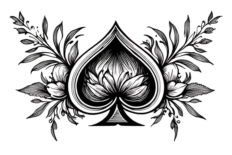 Spade Symbol At The Centre Of A Symetrical Floral Design