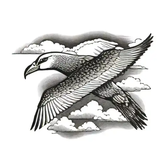 Albatross Flying Towards Horizon In The Background