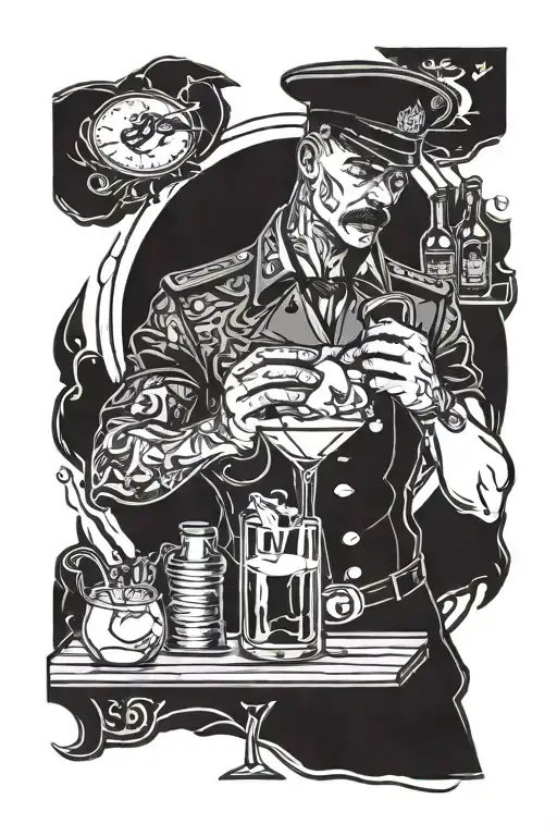 Russian Military Bartender Mixing Drinks