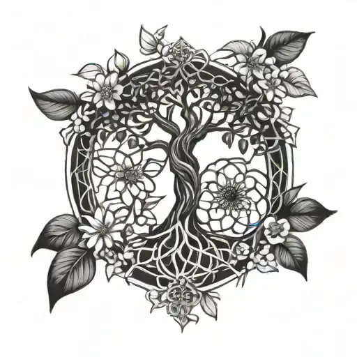 Tree Of Life And Flower Of Life Intertwined