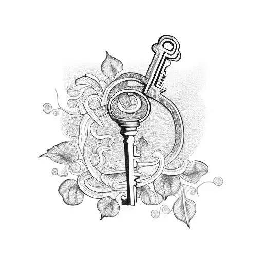 Antique Key On A 3 Strand Rope With Vine Background