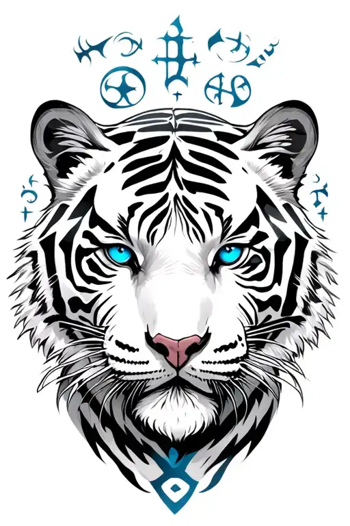 White Tiger With Blue Eyes Viking Runes