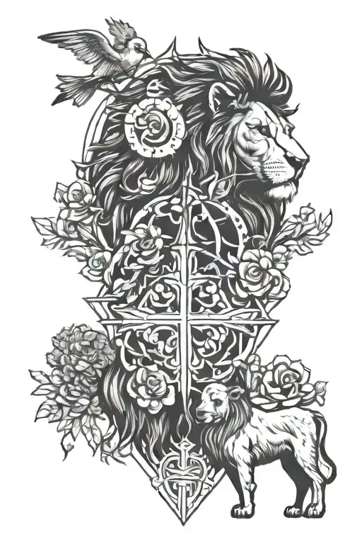 Lion And Lamb And Cross