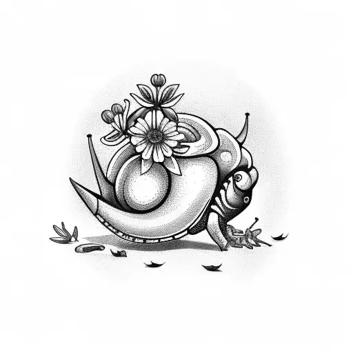 Giant African Land Snail With Flowers And Butterflies