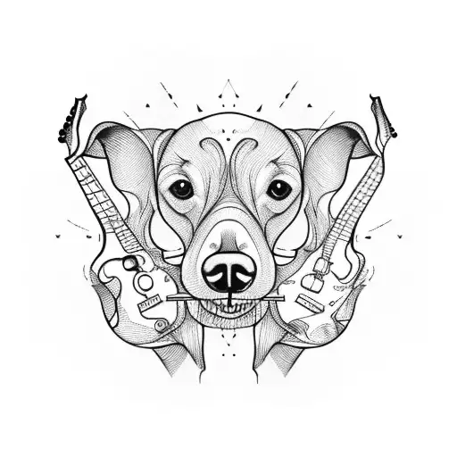 A Skeletal Daschund Playing A Guitar