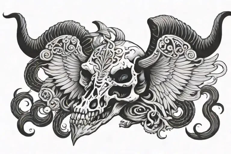 Demonic Goat Skull With Skeleton Wings Spread