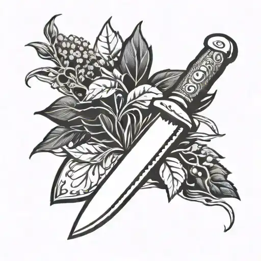 Chef Knife Wrapped In Herbs