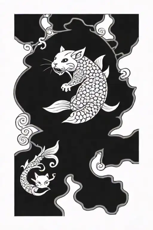 Maneki Neko And Koi Fish