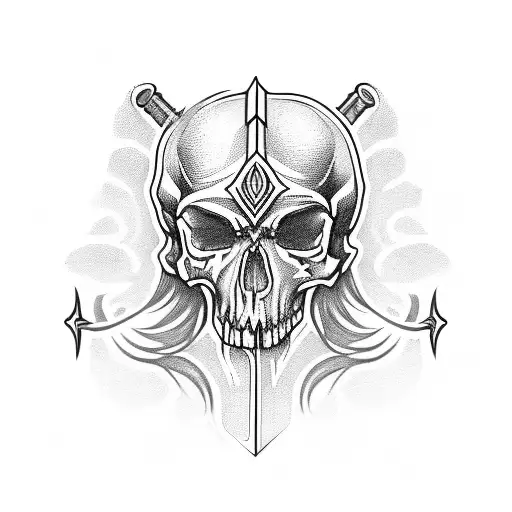 Sword Hanging Over Crowned Skull